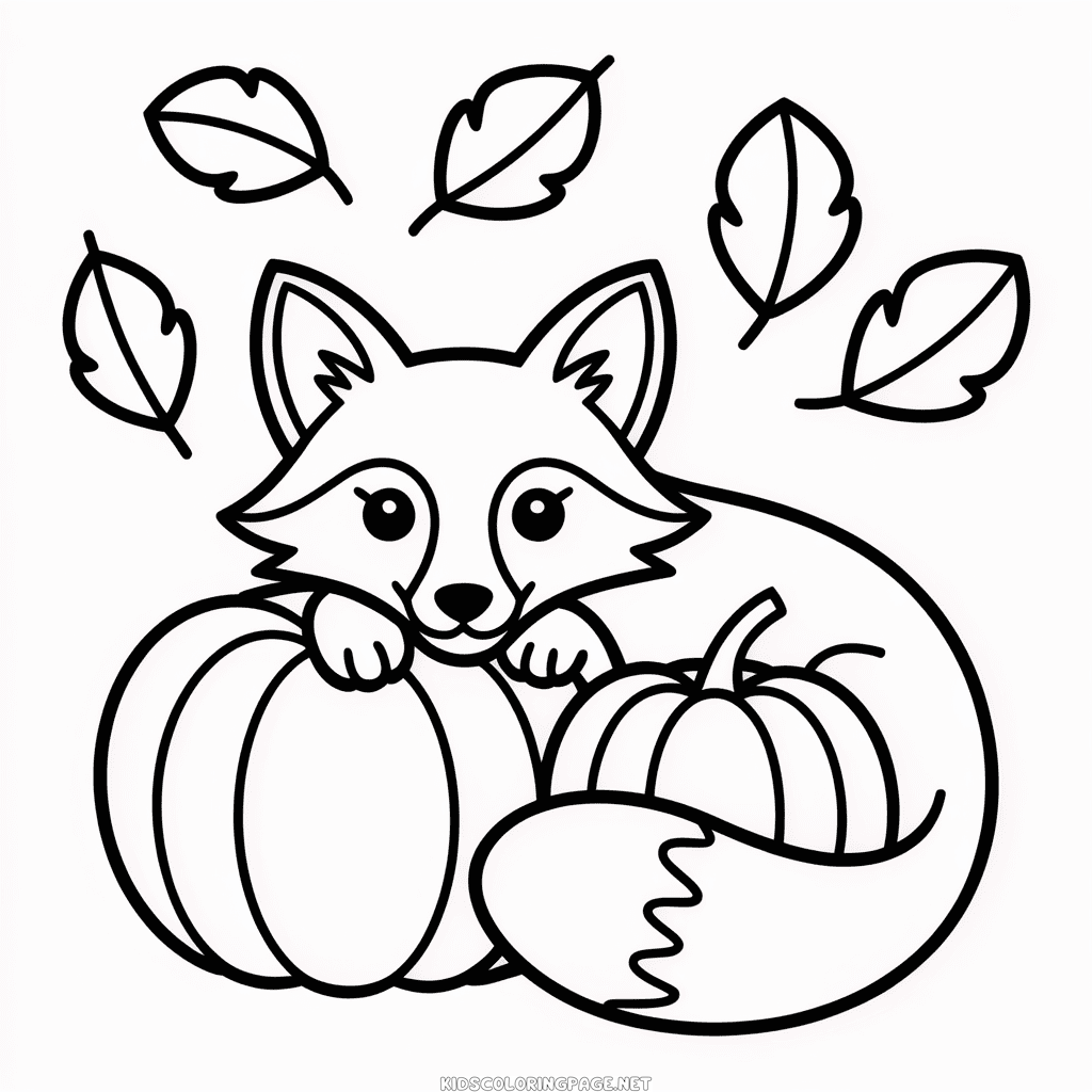 Fox in Fall Coloring Page