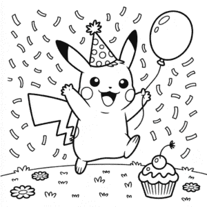Happy Birthday Pikachu Coloring Page