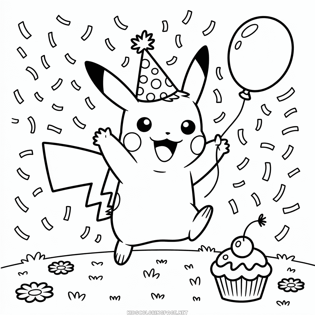 Happy Birthday Pikachu Coloring Page