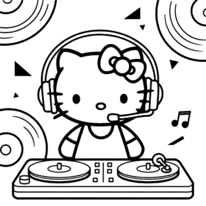 Hello Kitty DJ Coloring Page