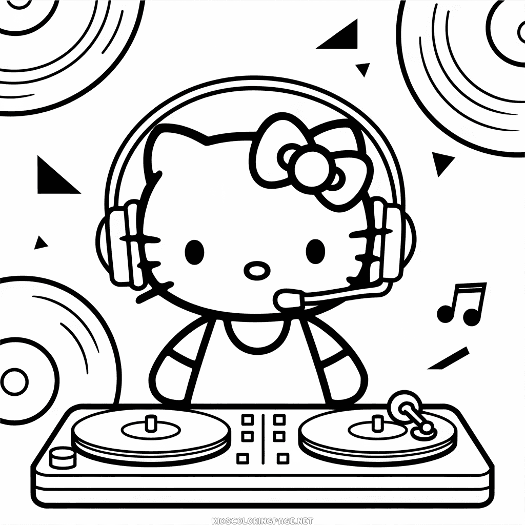 Hello Kitty DJ Coloring Page