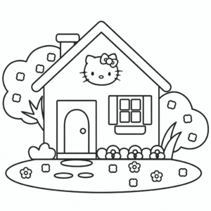 Hello Kitty House Coloring Page
