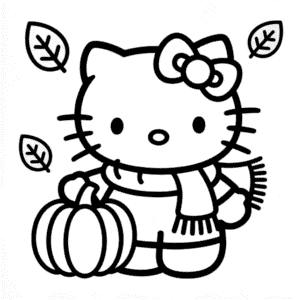 Hello Kitty in Fall Coloring Page