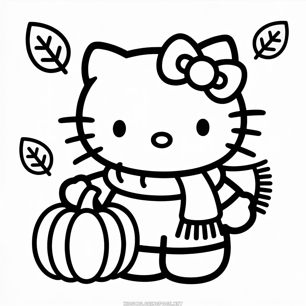 Hello Kitty in Fall Coloring Page
