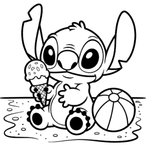 Stitch Eating Ice Cream Coloring Page