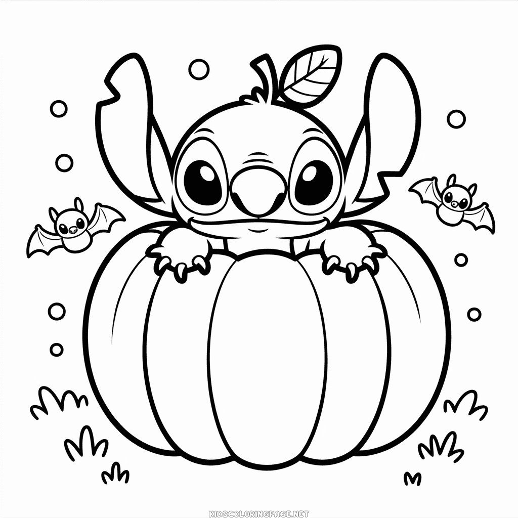 Stitch in Pumpkin Coloring Page