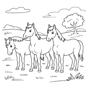 Three Horses Coloring Page