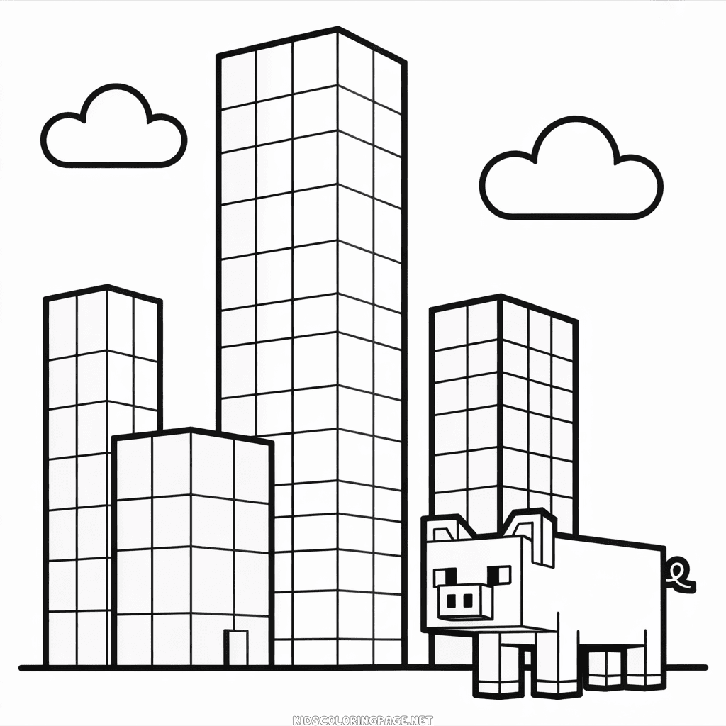 City Minecraft Coloring Page