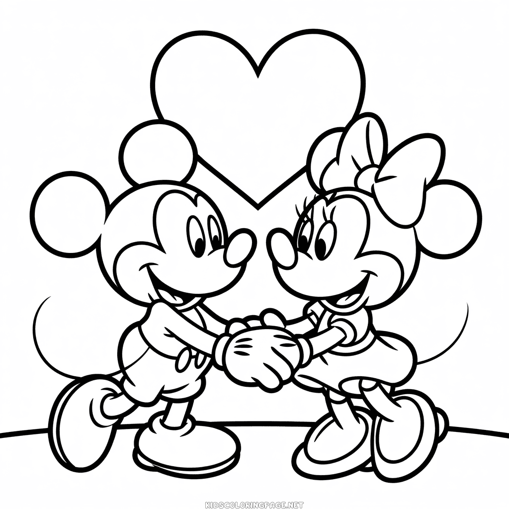 Cute Mickey and Minnie Coloring Page