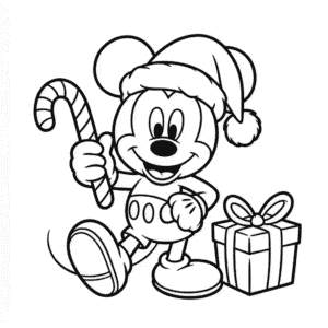 Cute Mickey Mouse Christmas Coloring Page