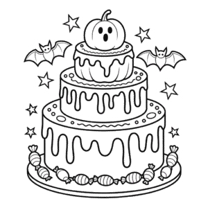 Halloween Cake Coloring Page