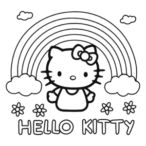 Hello Kitty and Rainbow Coloring Page