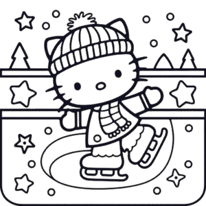 Hello Kitty Ice Skating Coloring Page