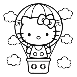 Hello Kitty in Hot Air Balloon Coloring Page