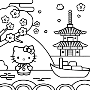 Hello Kitty in Japan Coloring Page