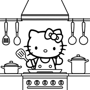 Hello Kitty Kitchen Coloring Page