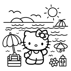 Hello Kitty Summer Holidays Coloring Page
