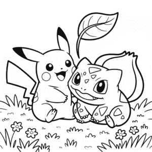 Pikachu and Bulbasaur Pokémons Coloring Page