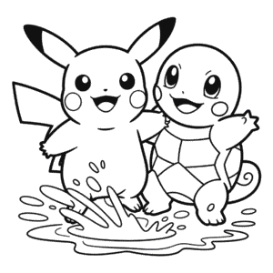 Pikachu and Squirtle Coloring Page