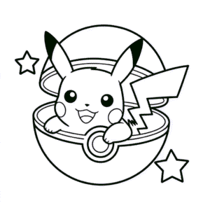 Pikachu in Pokeball Coloring Page