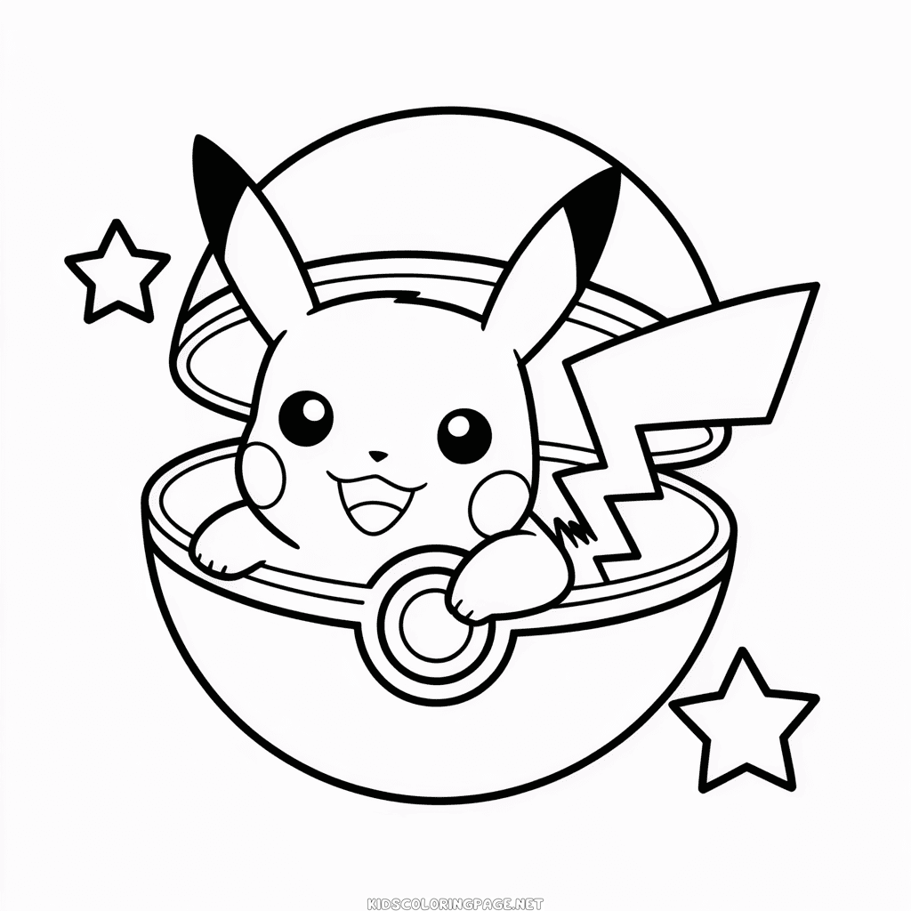 Pikachu in Pokeball Coloring Page