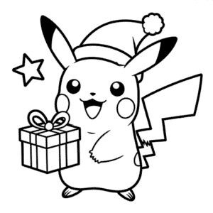 Pikachu in Santa Hat Coloring Page