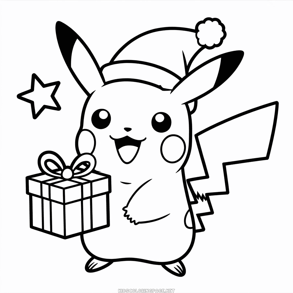 Pikachu in Santa Hat Coloring Page