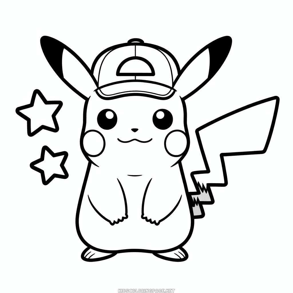 Pikachu With Hat Coloring Page
