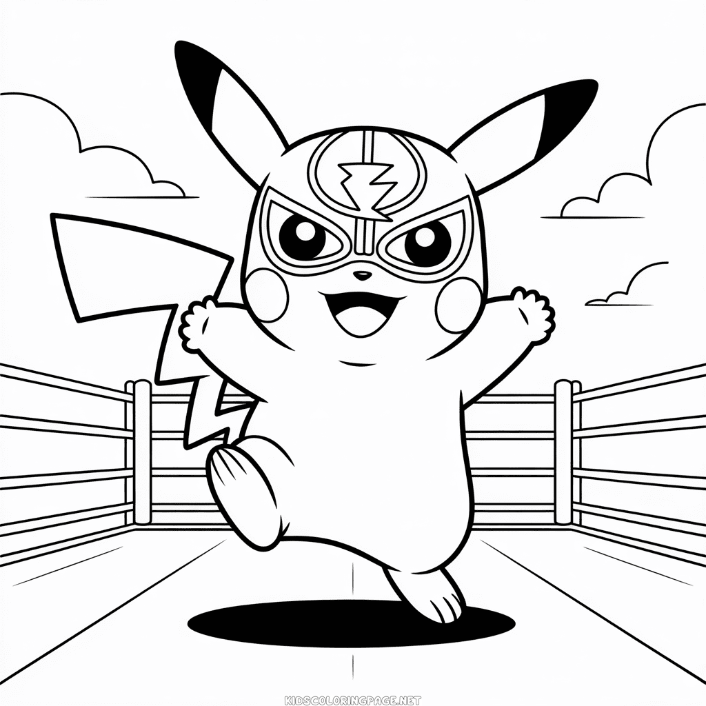 Pikachu Wrestling Coloring Page