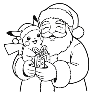 Santa and Pikachu Coloring Page