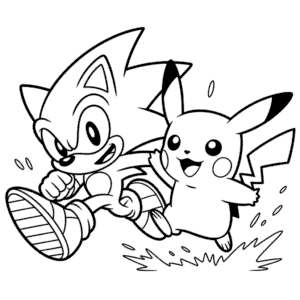 Sonic and Pikachu Coloring Page