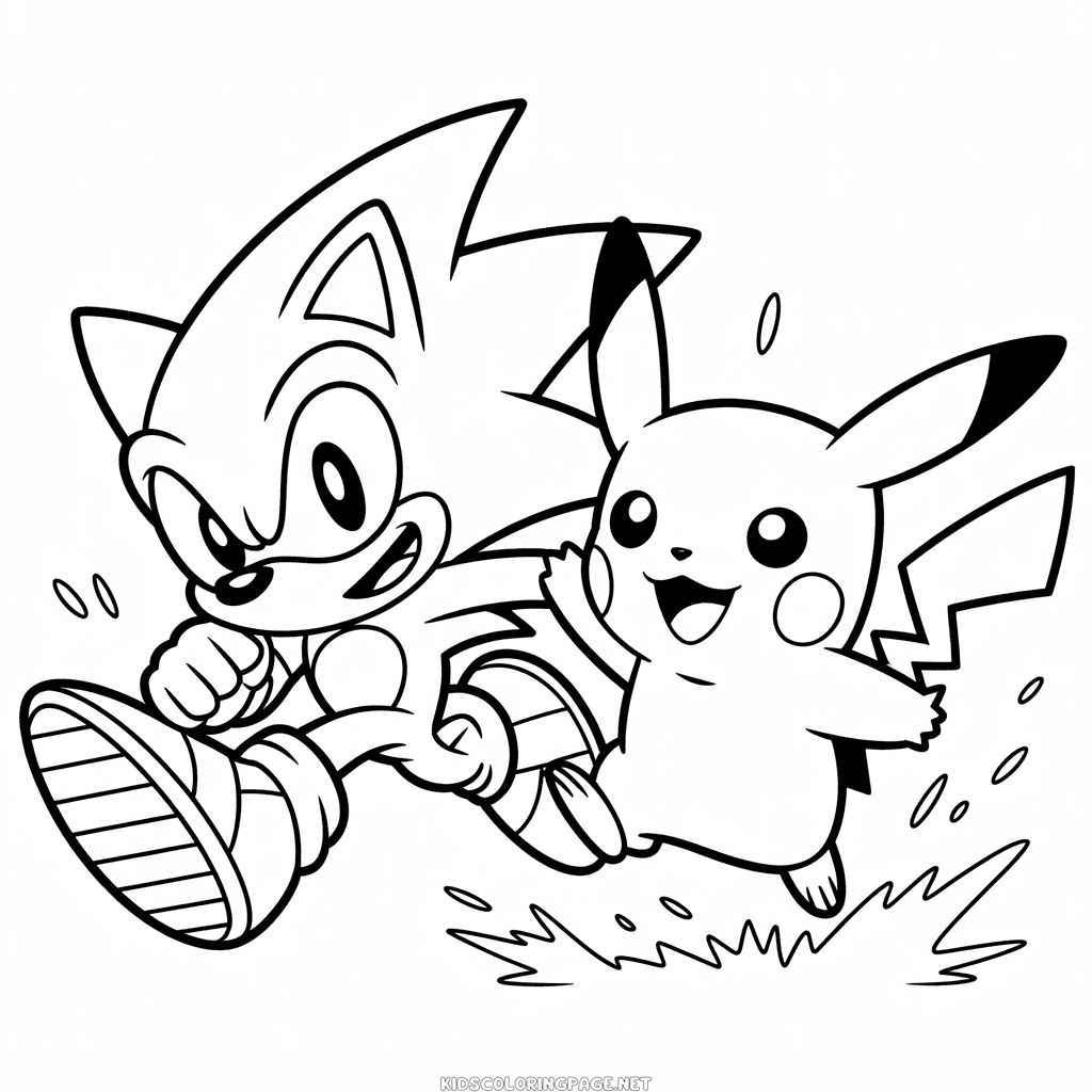 Sonic and Pikachu Coloring Page
