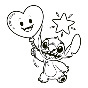 Stitch and Heart Coloring Page