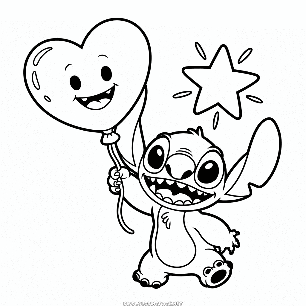 Stitch and Heart Coloring Page