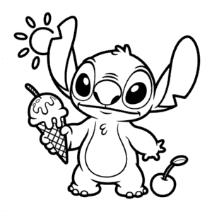 Stitch and Ice Cream Coloring Page
