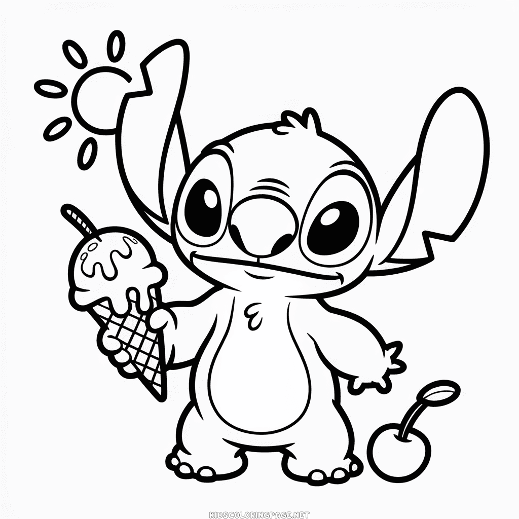 Stitch and Ice Cream Coloring Page