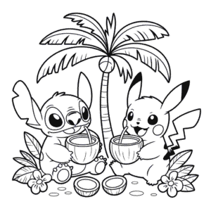 Stitch and Pikachu Coloring Page