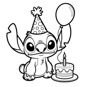Stitch Happy Birthday Coloring Page