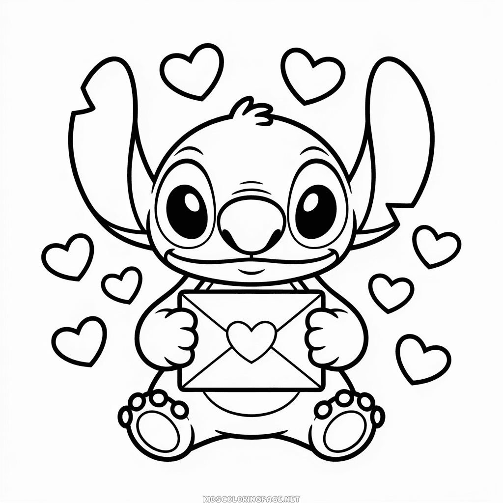 Stitch Valentine Coloring Page