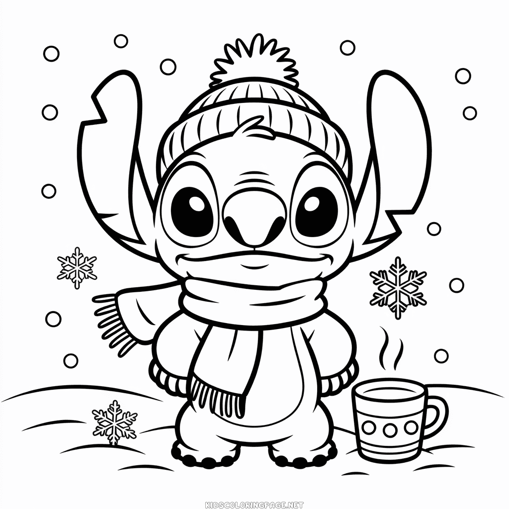 Stitch Winter Coloring Page
