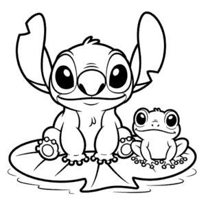 Stitch with Frog Coloring Page