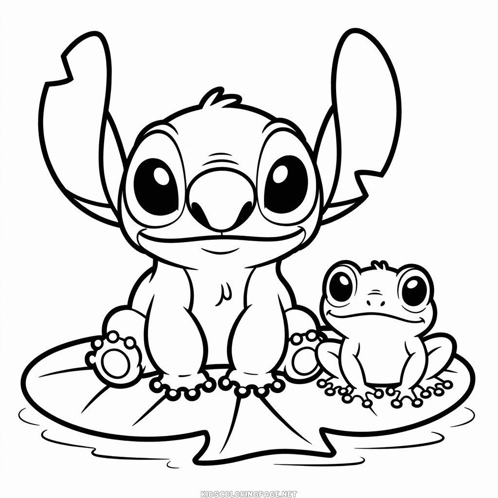 Stitch with Frog Coloring Page
