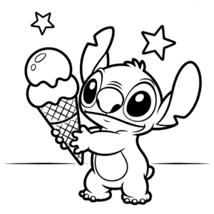 Stitch with Ice Cream Coloring Page