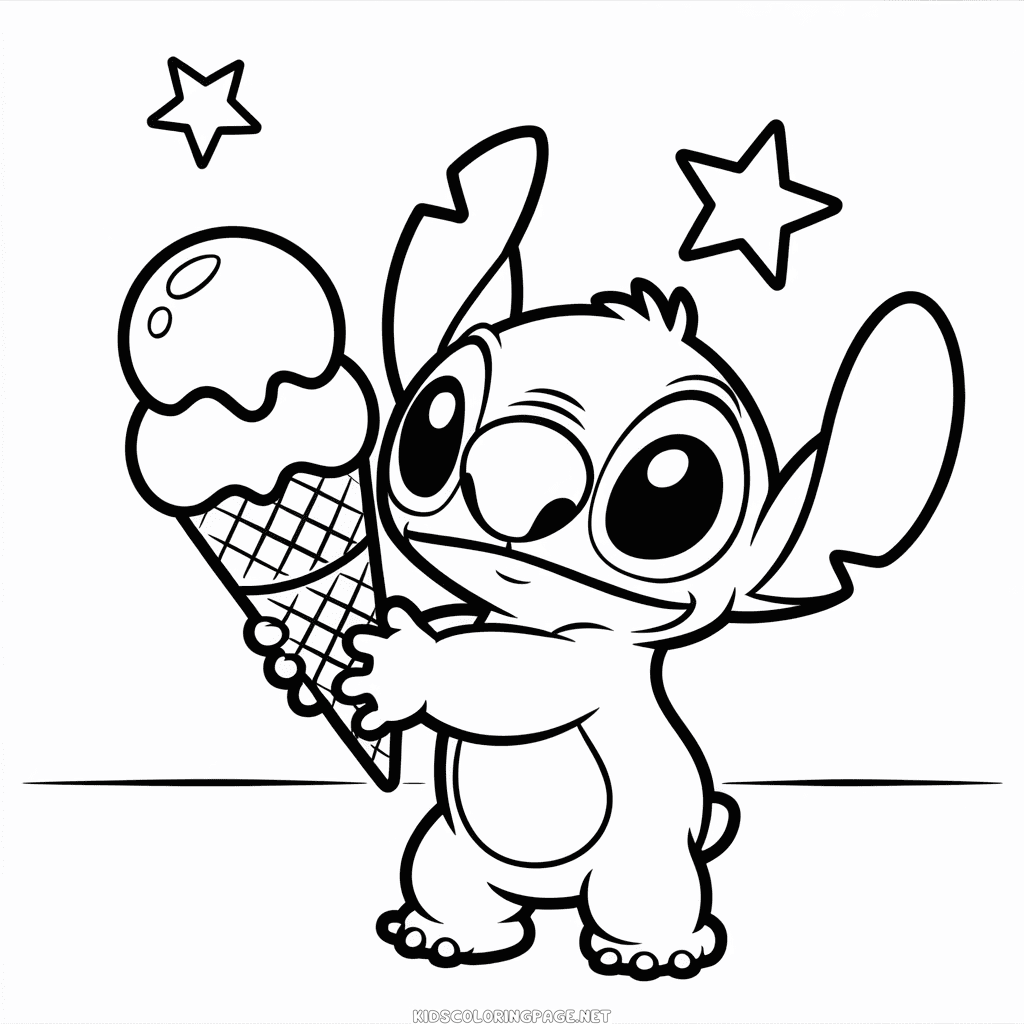 Stitch with Ice Cream Coloring Page